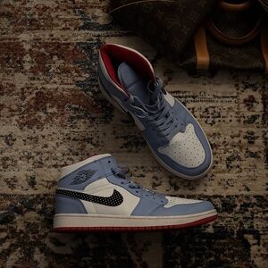 Jordan Light Blue and White High-Top Sneakers